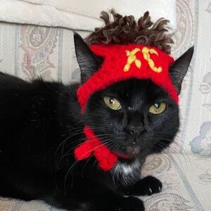 Newly Hand Crocheted KC Chiefs Mahomes Inspired Cat Beanie